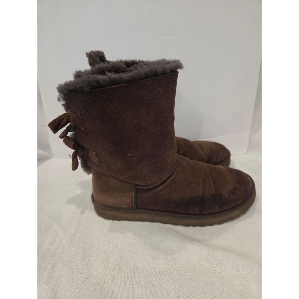 UGG Bailey Bow Corduroy Chocolate Brown Suede Boots Size 10
